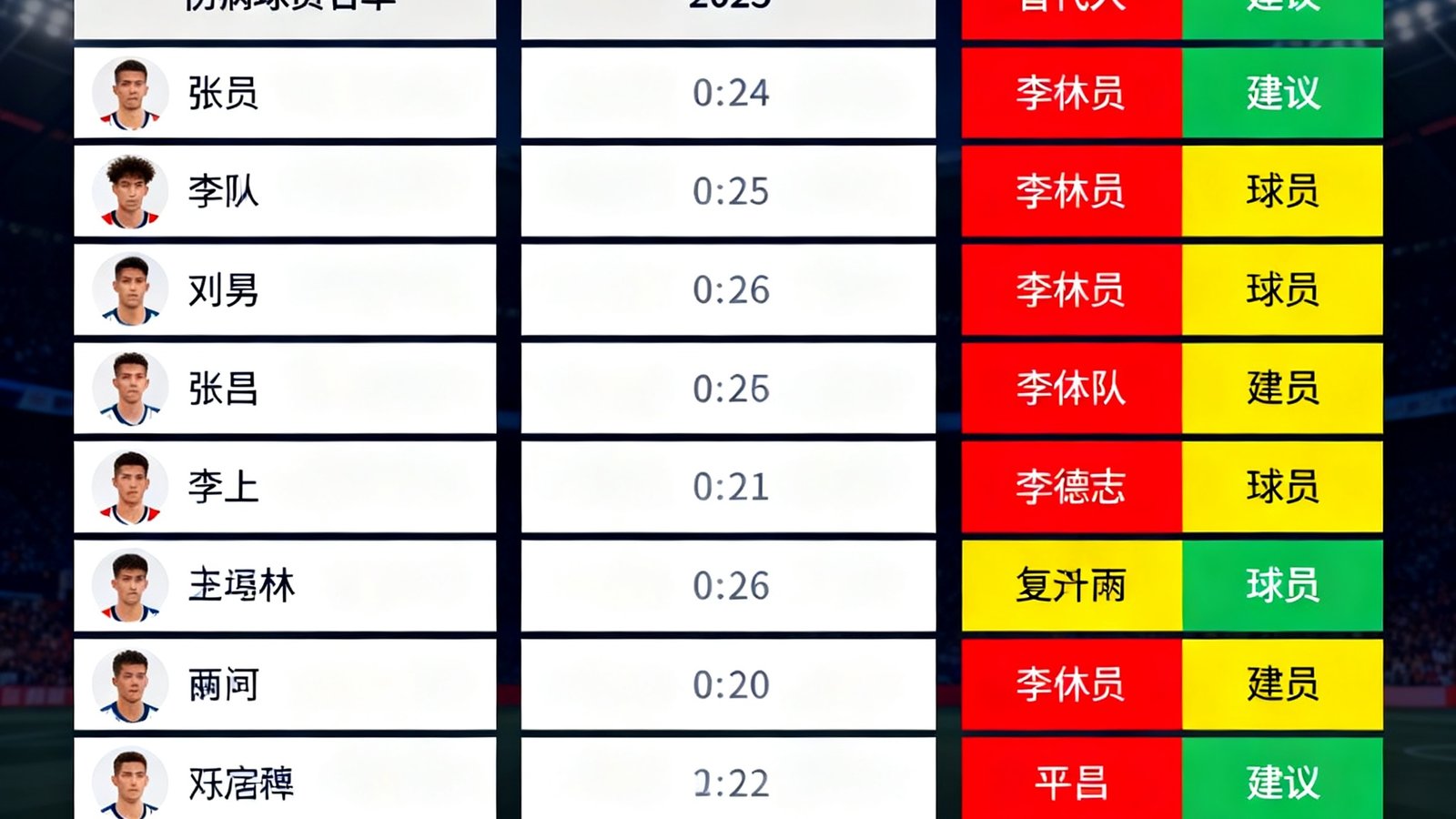 赛前伤停信息面板展示各支球队伤病球员名单、预计复出时间和替代人选建议，界面采用红黄绿三色标注严重程度。